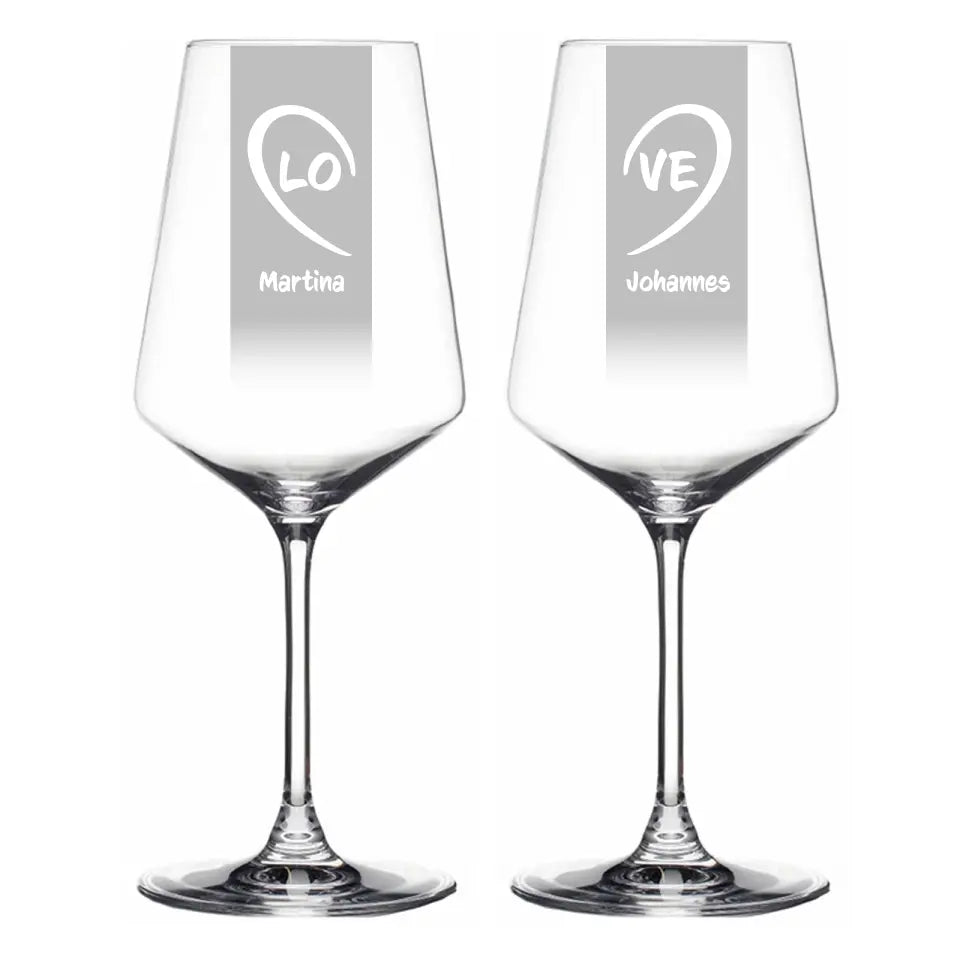 Set 2 bicchieri da vino "LOVE" con incisione in negativo